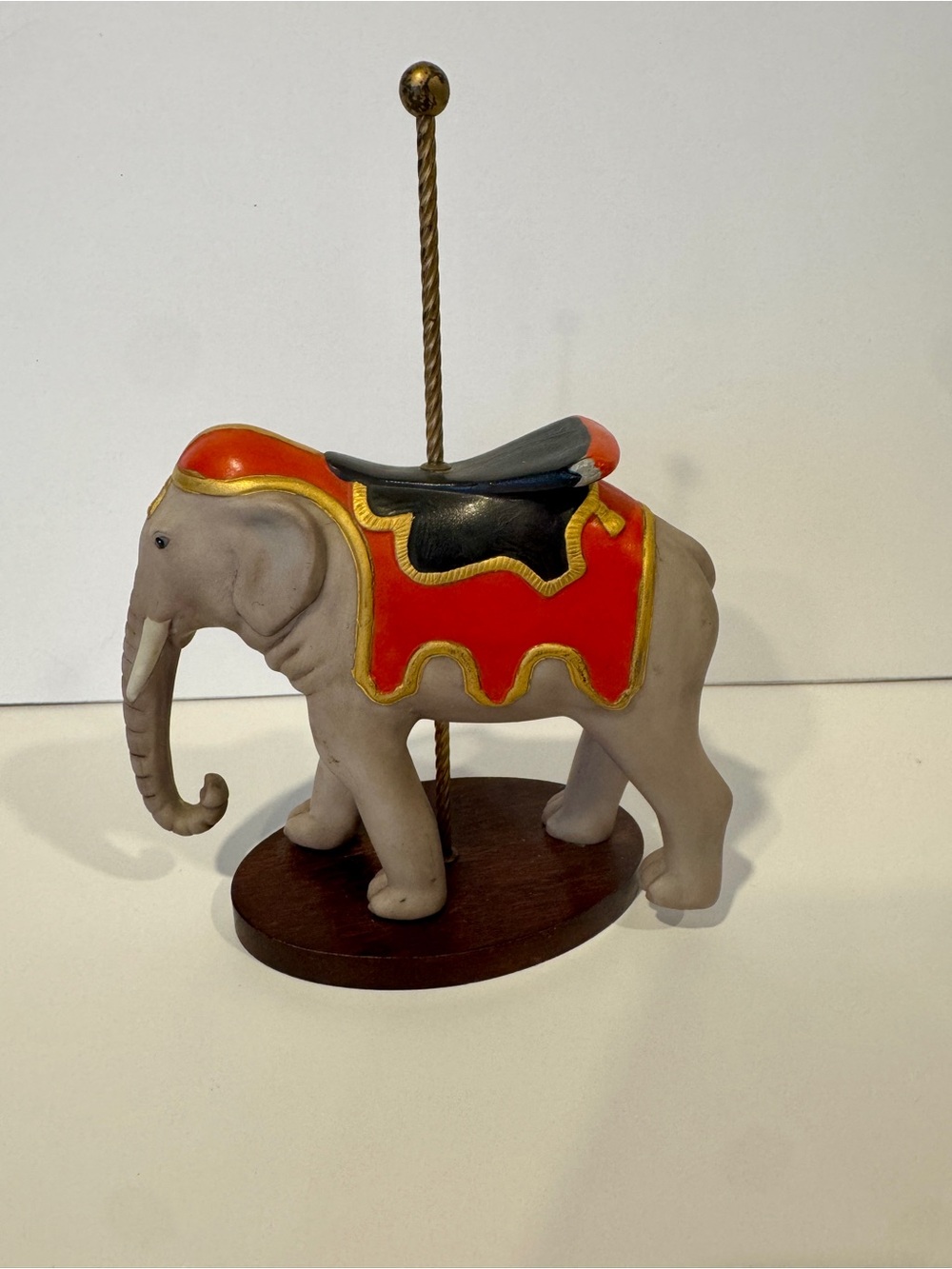 Franklin Mint Elephant Sculpture with Red and Black Saddle Accents